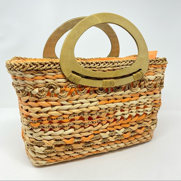Cappelli Orange Straw Woven Bag With Wooden Handles HOST PICK!!!! - Picture 11 of 11